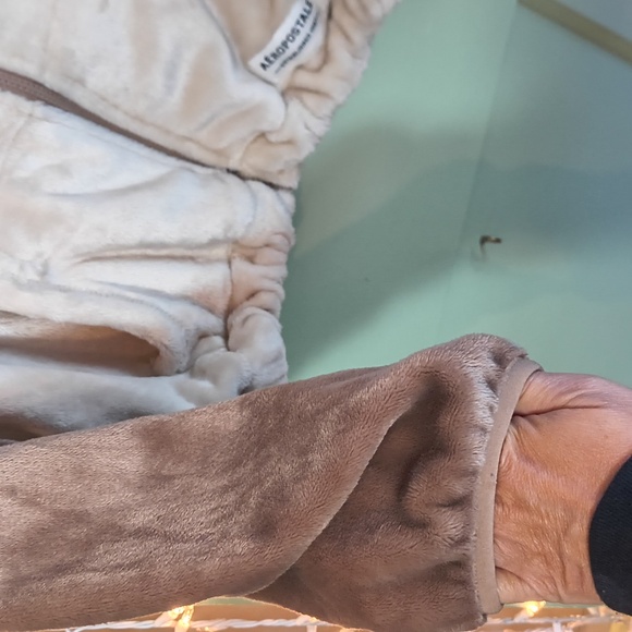 Women's Aeropostale Lounge Teddy Snuggly Brown Cream Hooded Jacket M - Picture 6 of 11